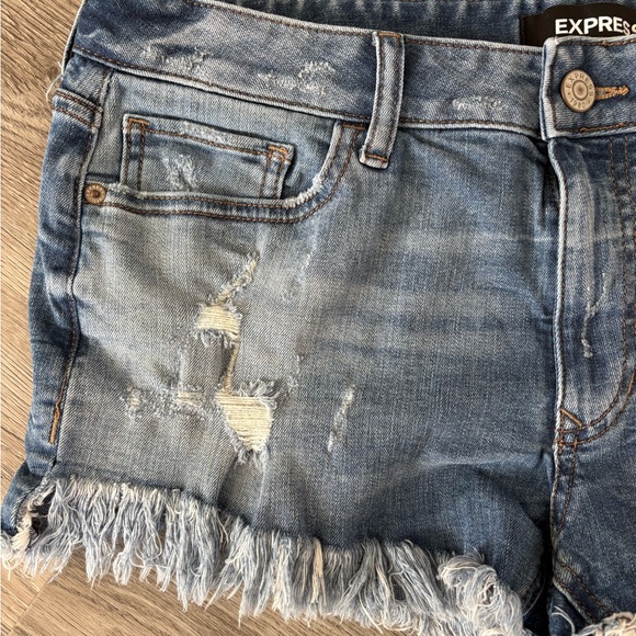 Express Distressed Denim Cutoff Shorts - Blue - Picture 3 of 6